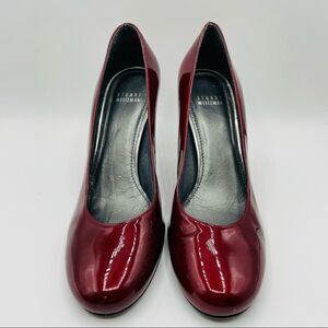 Stuart Weitzman Metallic Patent Leather Round Toe Heels